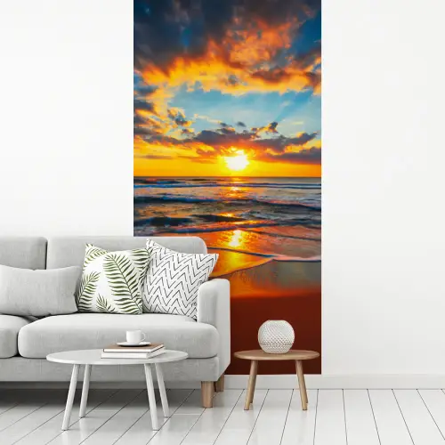Zee - Zonsondergang - Strand - Wolken - Oranje fotobehang vinyl groot -woonkamer