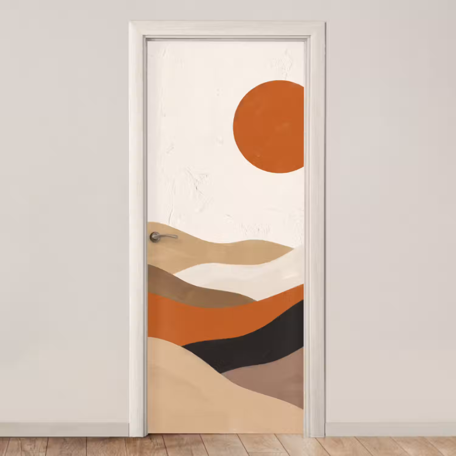 Deursticker - Landschap - Heuvels - Zon - Abstract - Oranje