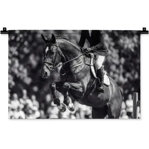 Springen - Paard - Zwart - Wit Wandkleed katoen klein -zz3d