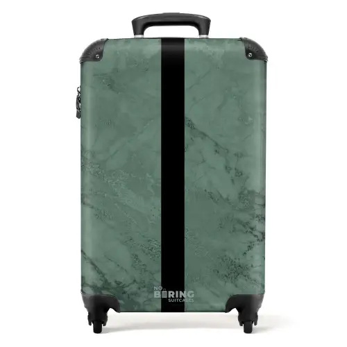 Groene marmerlook met zwarte verticale baan NBS - Handbagage koffer - Volwassenen Unisex middel -productfoto_recht