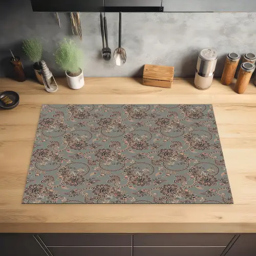Donker - Bloemen - Sierlijk Inductie beschermer vinyl 3mm klein 276 -sfeer5