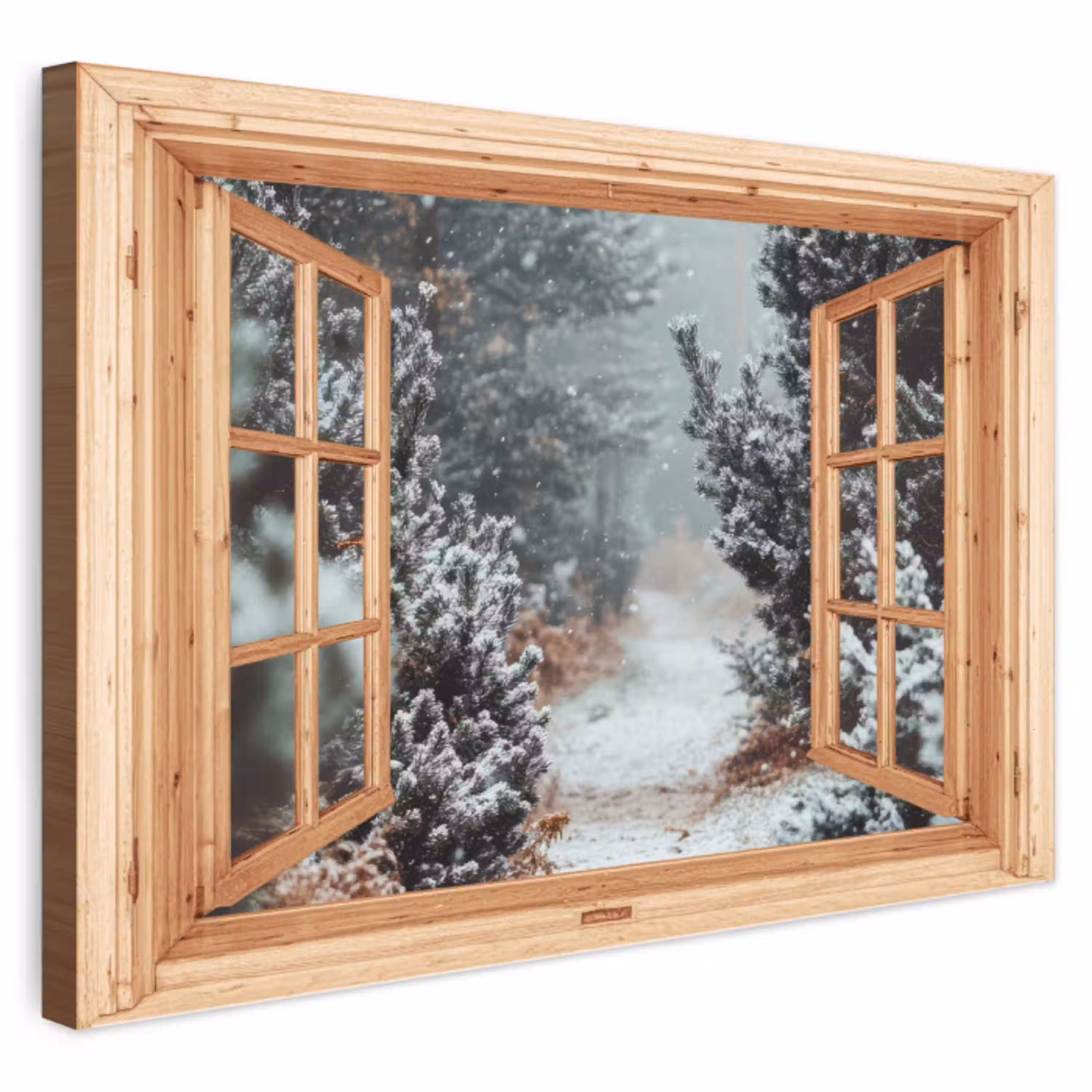 Bos - Winter - Bomen - Natuur - Pad - Doorkijk Tuinposter op houten frame 2 cm dik klein -3d