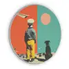 Retro - Jongen - Hond - Rood - Groen Akoestische PET Vilt - Rond klein -3d