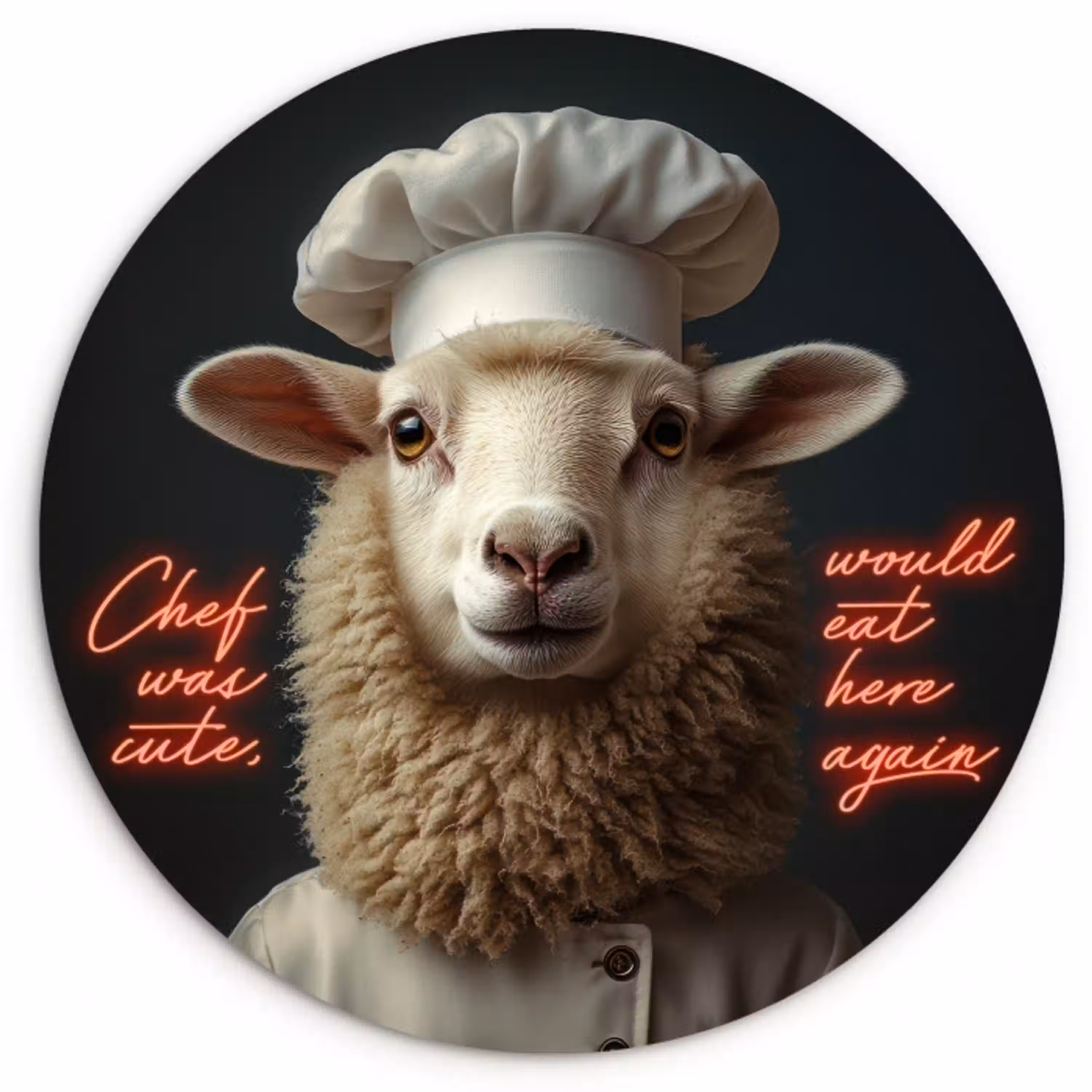 Schaap - Kokskleding - Neon - Quote Wandcirkel plexiglas klein -3d