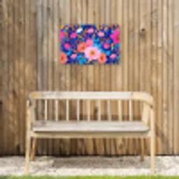 Bloemen - Blauw - Roze Tuinposter op houten frame 2 cm dik klein -sfeer4
