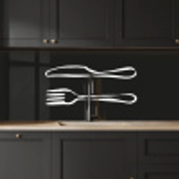 Bestek - Liggend - Zwart - Wit keuken achterwand 2 middel -sfeer1