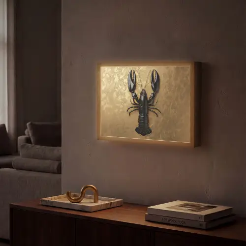 Kreeft - Zwart - Goud - Luxe Light Box met batterij (Wandlamp) middel -sfeer1
