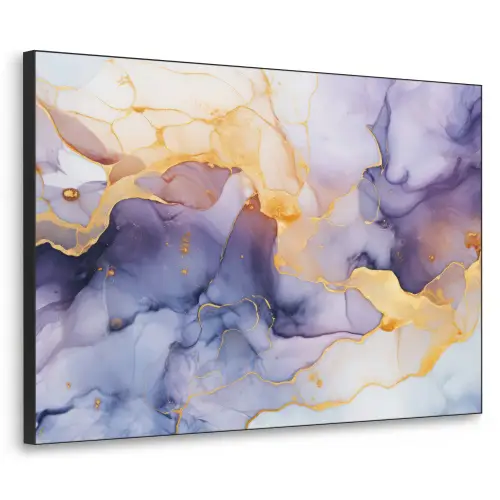 Marmer - Paars - Lila - Goud - Abstract Textielframe zwart klein -3d