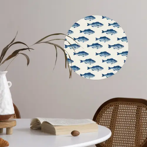 Vis - Patroon - Blauw Wandcirkel behangsticker klein 186 -sfeer3