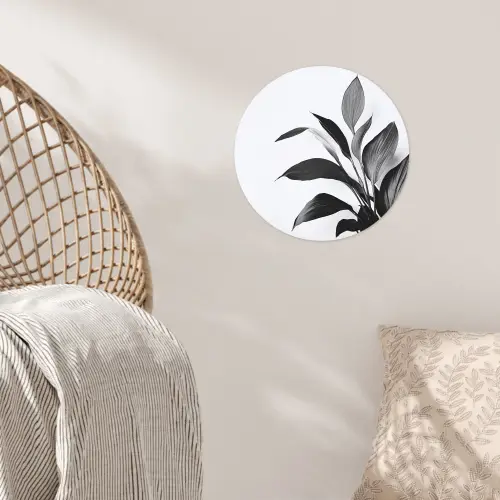 Plant - Bladeren - Minimalistisch - Zwart Wandcirkel behangsticker klein -sfeer4