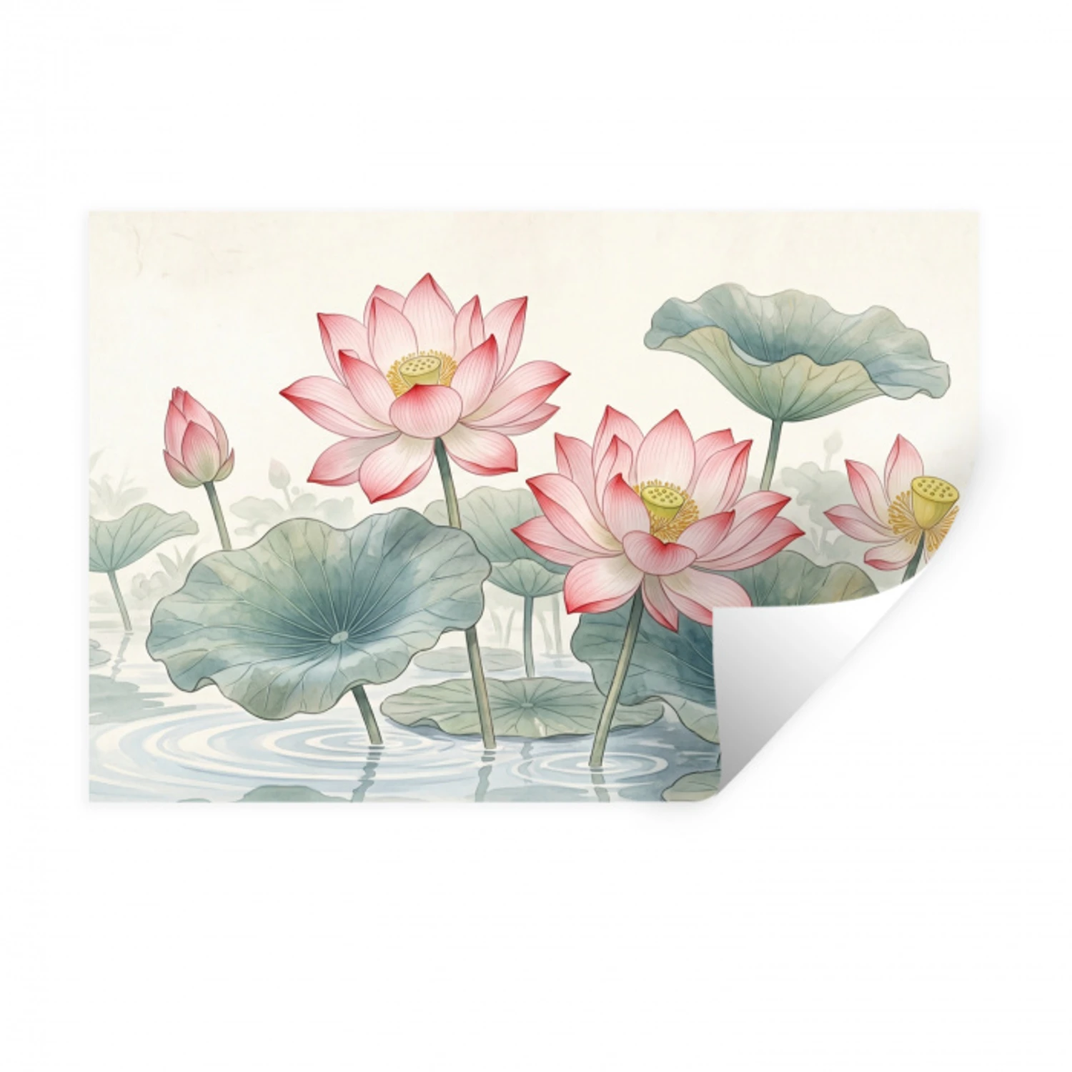 Aquarel - Lotusbloemen - Kleurrijk Muursticker klein -3d