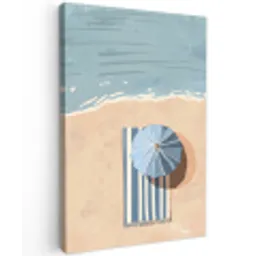 Strandlaken - Strepen - Parasol - Strand Tuinposter op houten frame 2 cm dik middel -3d