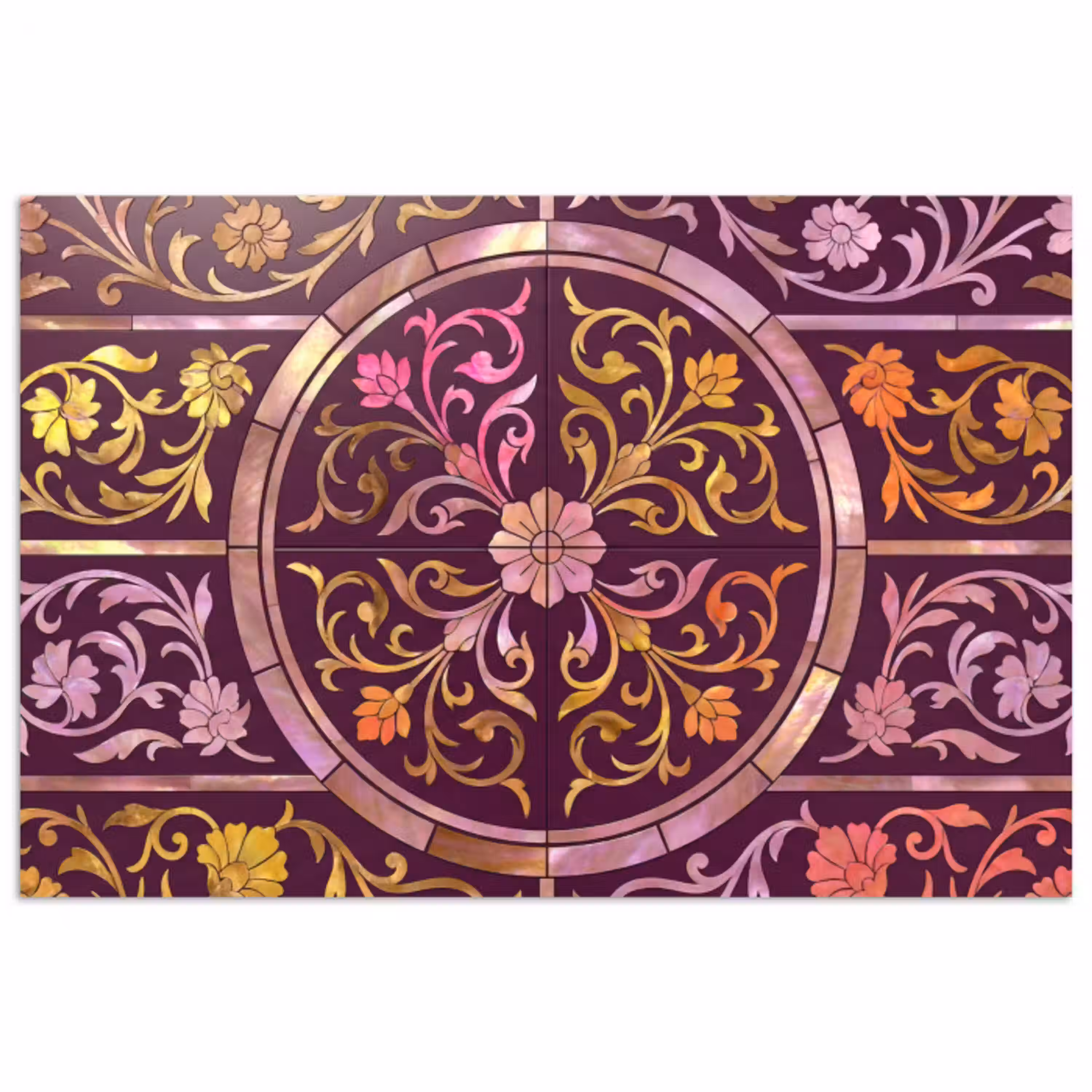 Patroon - Floraal - Oosters - Paars - Goud poster papier klein -3d