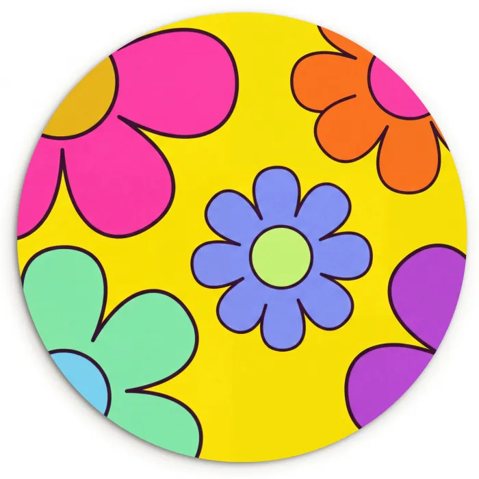 Bloemen - Illustratie - Kleurrijk Wandcirkel kunststof plaat 5mm dik klein -3d