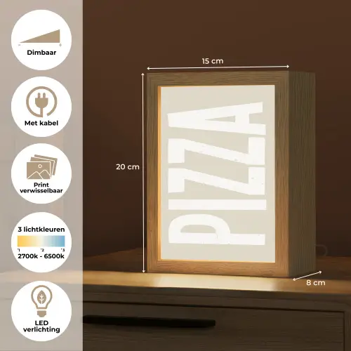 Pizza - Decoratie - Japandi - Wit Light Box met kabel (Wandlamp) klein -USP_websiteoverzichtNL