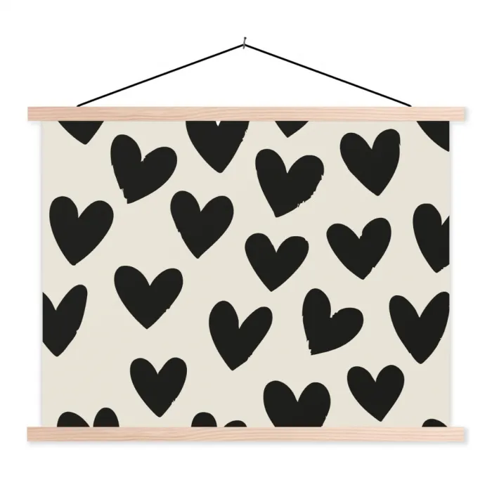 Hartjes - Zwart - Beige textielposter latten blank klein -3d