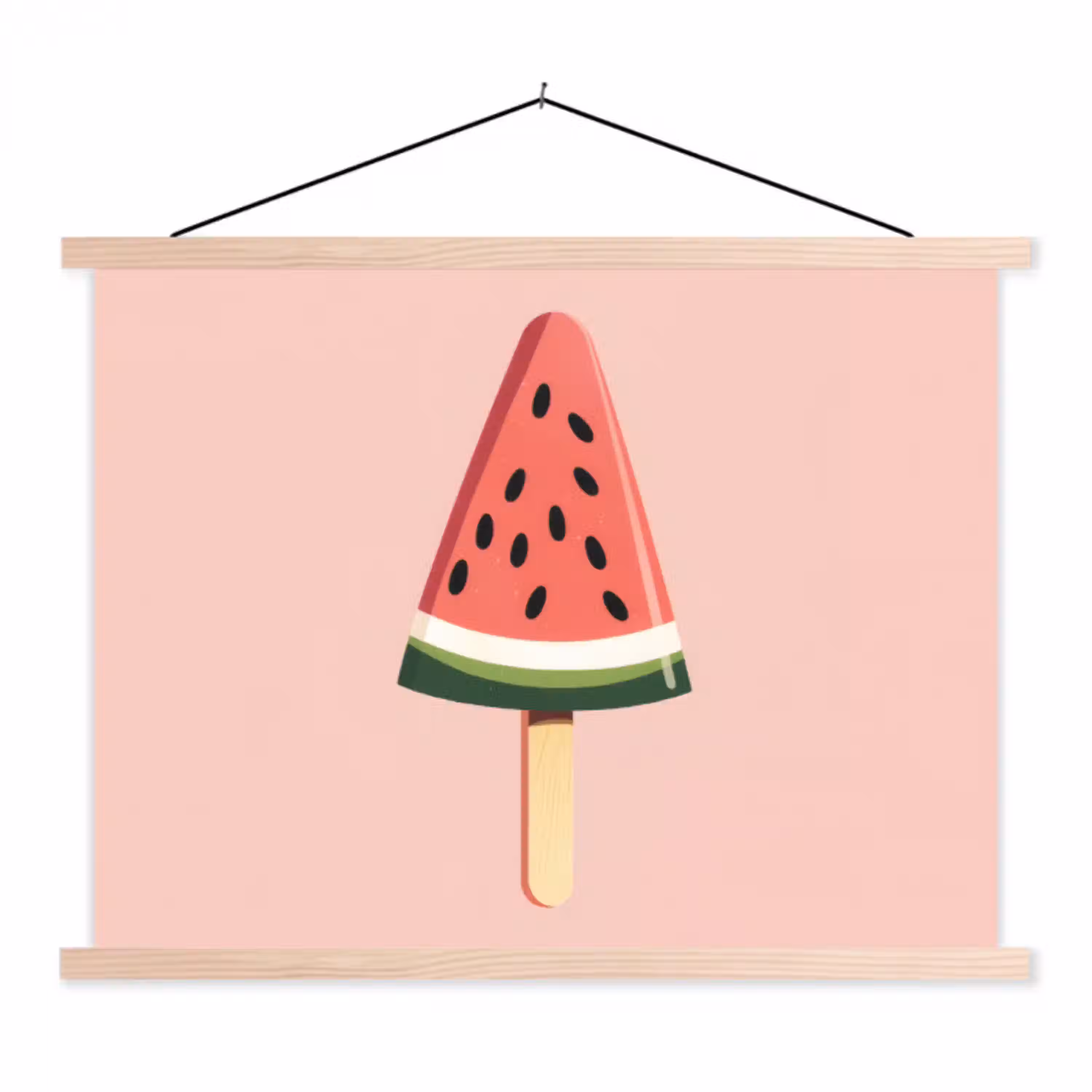Watermeloen - Ijsje - Pitjes - Rood textielposter latten blank klein -3d