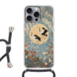 Kraanvogels - Maan - Bloemen - Blauw Hoesje iPhone 16 Pro Max met koord klein -3d
