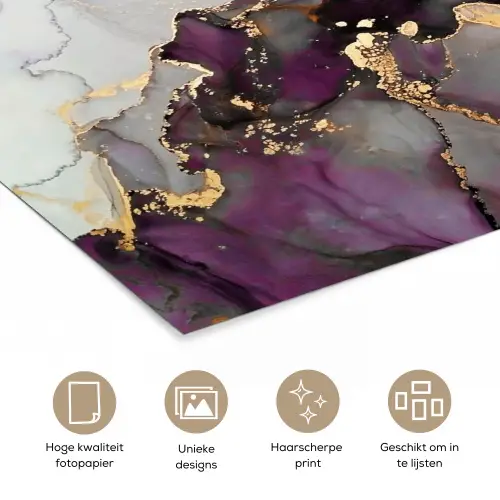 Marmer - Abstract - Goud - Paars poster papier klein -closeup_NL