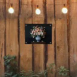 Hout - Vaas - Kleuren - Bloemen tuinposter los doek klein -sfeer1