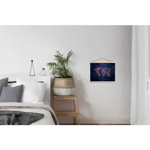 Wereldkaart - Futuristisch - Oranje textielposter latten blank klein -woonkamer