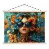 Vrouw - Bloemen - Oranje - Blauw - Modern textielposter latten blank klein -3d