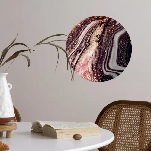 Marmer - Roze - Goud - Glitter - Marmerlook Wandcirkel behangsticker klein -sfeer3