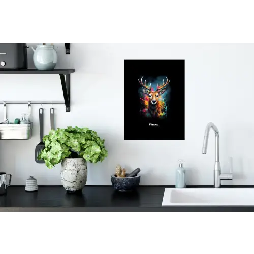 Hert met gewei tussen graffiti spray Muursticker klein -keuken