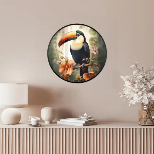 Toekan - Vogel - Bloemen - Planten Fotolijst rond zonder passe partout klein -sfeer3
