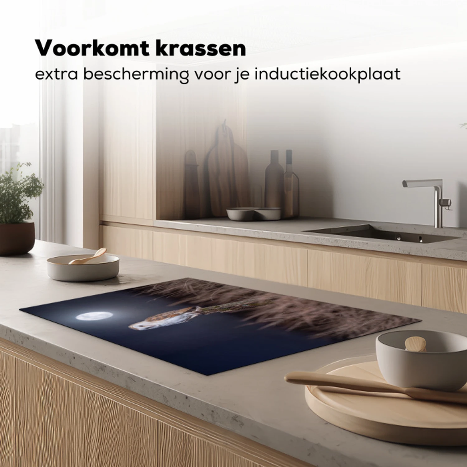 Kerkuil - Maan - Nacht Inductie beschermer vinyl 3mm klein -sfeer1