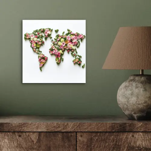 Wereldkaart - Kleurrijk - Bloemen - Lente aluminium wit klein -sfeer2