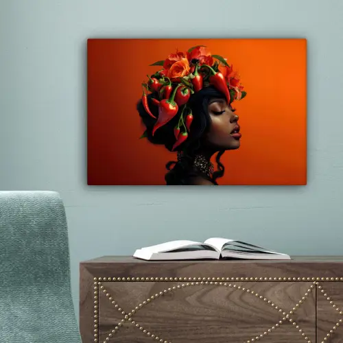 Vrouw - Chilipepers - Pepers - Bloemen canvas 2cm klein -sfeer4