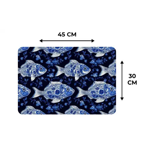Vissen - Bloemen - Blauw Placemat vinyl groot 368 -specs