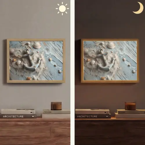 Anker - Hout - Schelpen - Zand Light Box met batterij (Wandlamp) middel -sfeer3