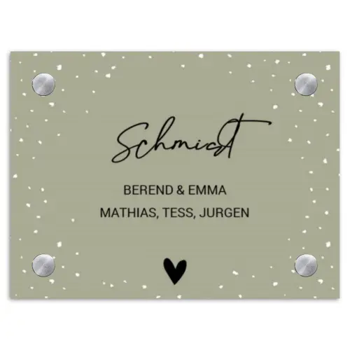 Olijfgroen met stippen - Sierlijk Naambord Rechthoek middel -3d