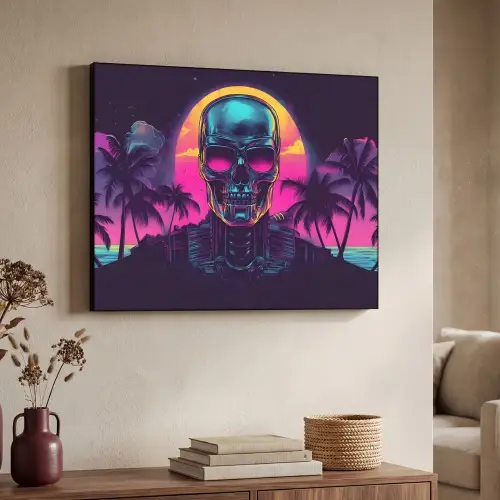 Palmbomen - Hoofd - Metallic - Zonsondergang Textielframe zwart klein -sfeer3