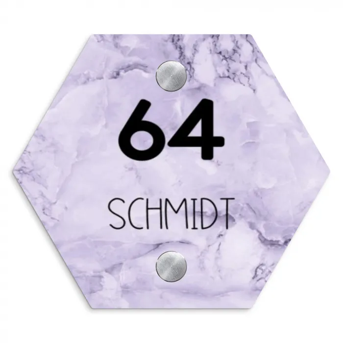 Paars marmer - Modern Naambord Hexagon klein -3d