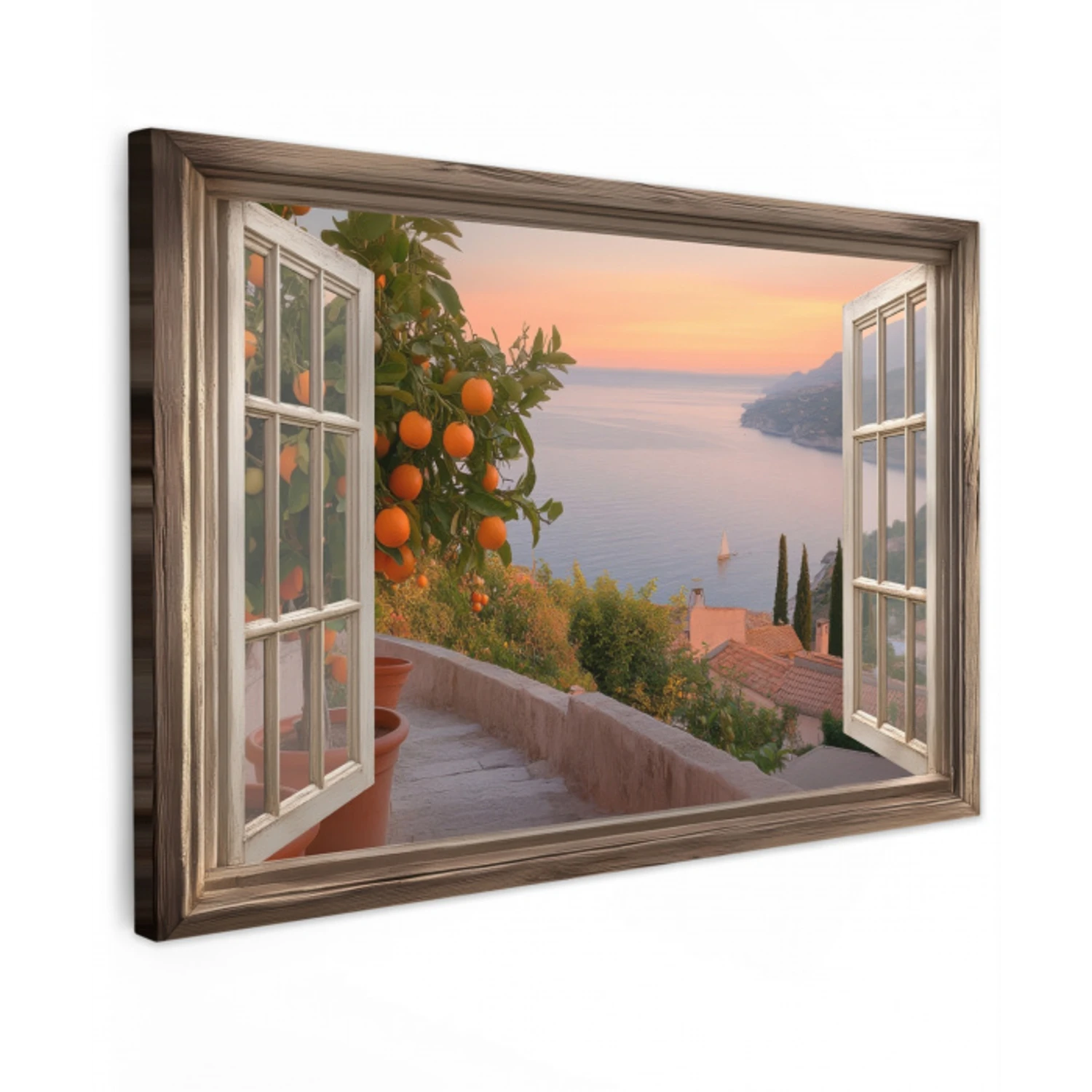 Doorkijk - Uitzicht - Meer - Landschap Tuinposter op houten frame 2 cm dik klein -3d