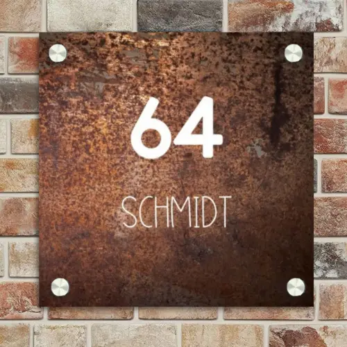 Verweerd metaal - Modern Naambord Vierkant klein -sfeer2