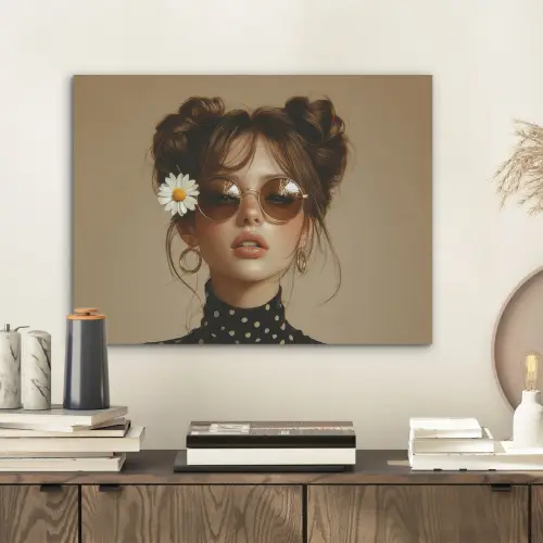 Vrouw - Beige - Bloem - Modern - Portret PET vilt klein -sfeer1