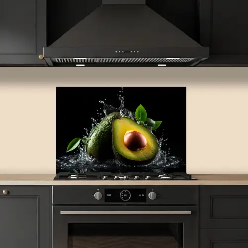 Avocado - Groente - Bladeren - Water - Zwart - Groen keuken achterwand spatscherm klein -sfeer1