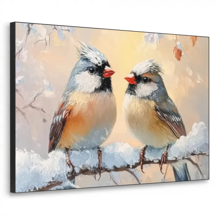 Vogels - Tak - Winter - Sneeuw Textielframe zwart klein -3d