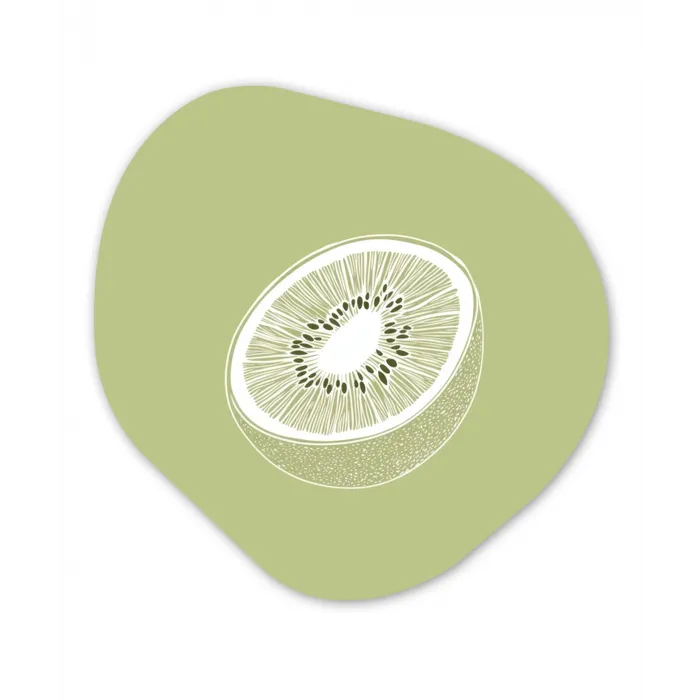 Kiwi - Lijntekening - Minimalistisch - Groen Wandcirkel Organisch Aluminium middel -3d