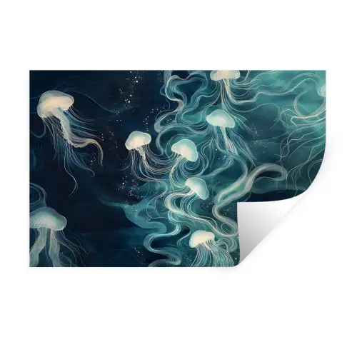 Kwallen - Zee - Wit - Golven Muursticker klein -3d