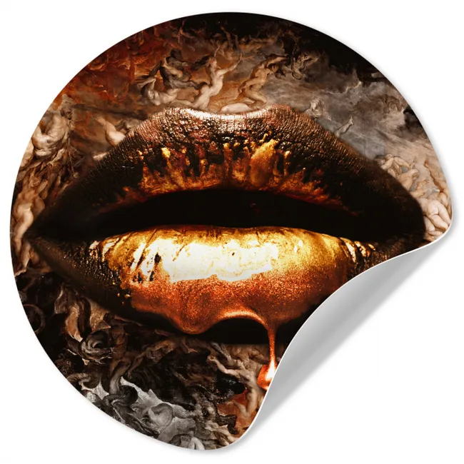 Goud - Lippen - Kunst - Goud - Luxe - Abstract Wandcirkel behangsticker klein -3d