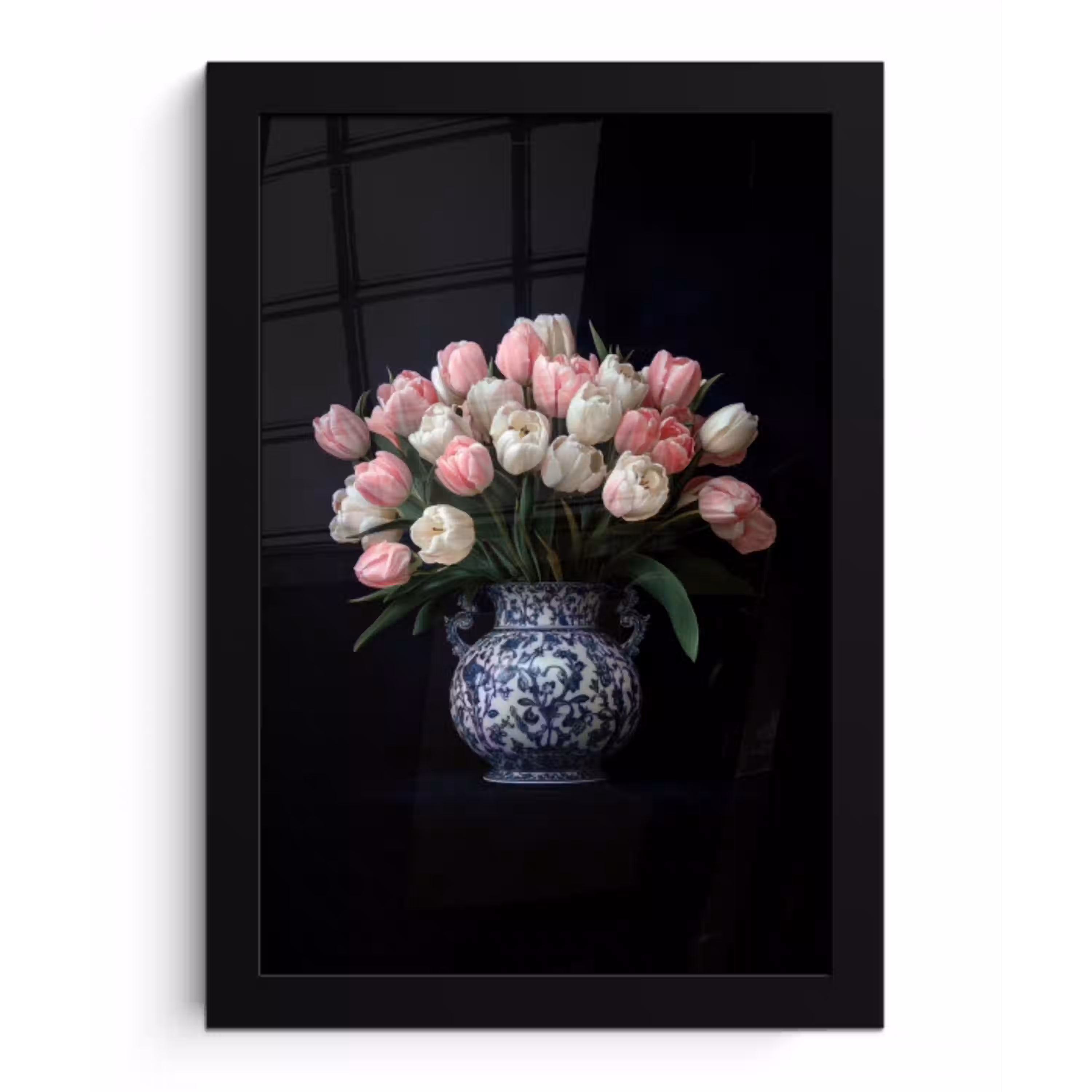 Bloemen - Roze - Tulpen - Vaas fotolijst zwart zonder passe partout klein -3d