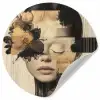 Gezicht - Bloemen - Zwart - Vrouw Wandcirkel behangsticker klein -3d