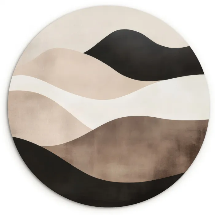 Abstract - Landschap - Golven - Crèmekleur Wandcirkel kunststof plaat 5mm dik klein -3d