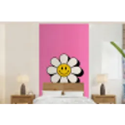 Smiley - Bloem - Roze fotobehang vinyl groot -bed