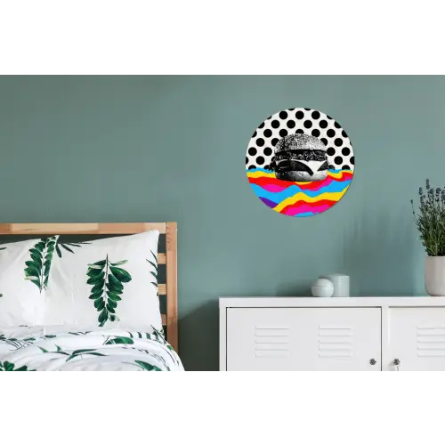 Hamburger - Stippen - Golven - Kleuren Wandcirkel aluminium klein -slaapkamer